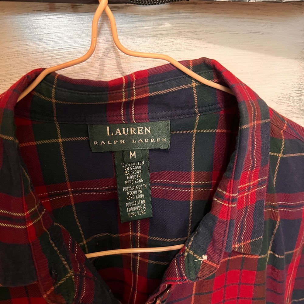 Women’s Ralph Lauren Ruffle Red and Green Plaid Shirt - Picture 3 of 3